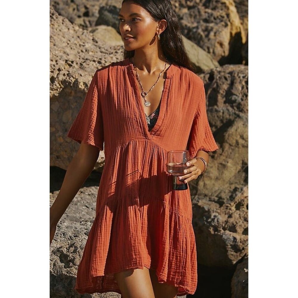 NWT NEW Anthropologie The Kallie Flowy Tunic Dress Size Brown XXS